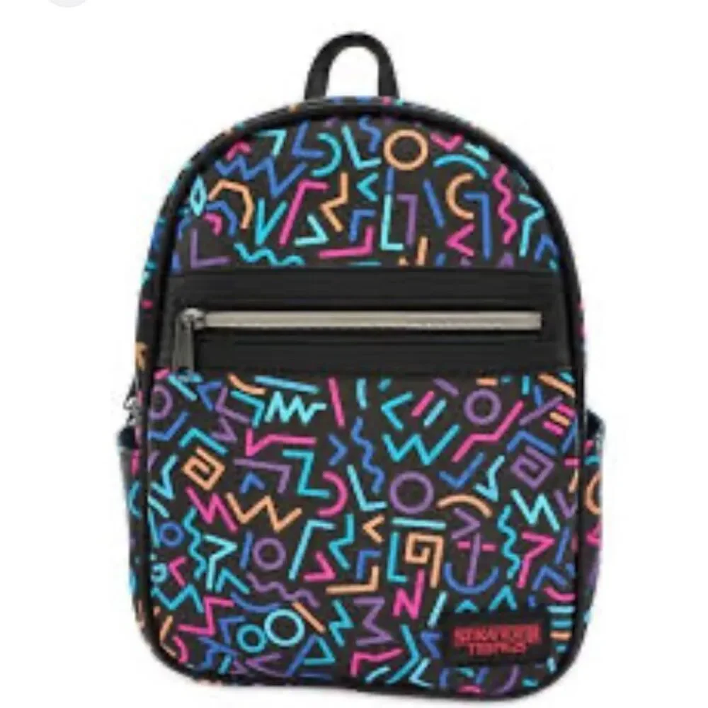 Stranger Things Women's Multicolor Geometric Lines Mini Black‎ Backpack